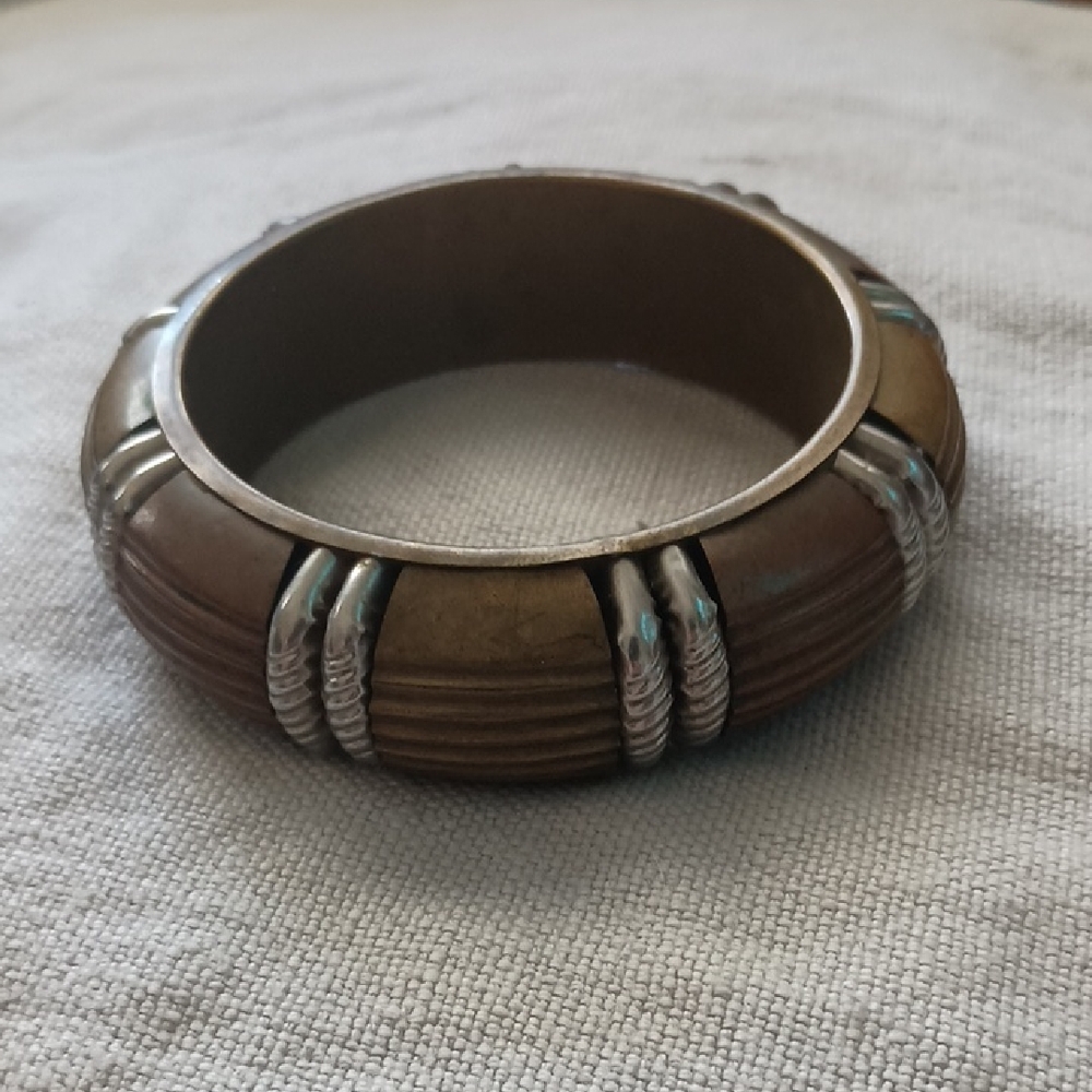 Brown and Silver Bangle Bracelet